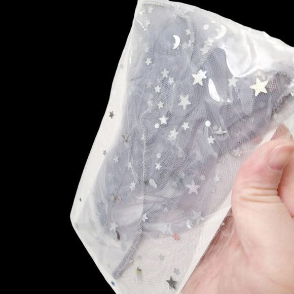 2/$20 Brand New Light Grey Lace With Stars Stocking Tights Socks - Picture 6 of 8